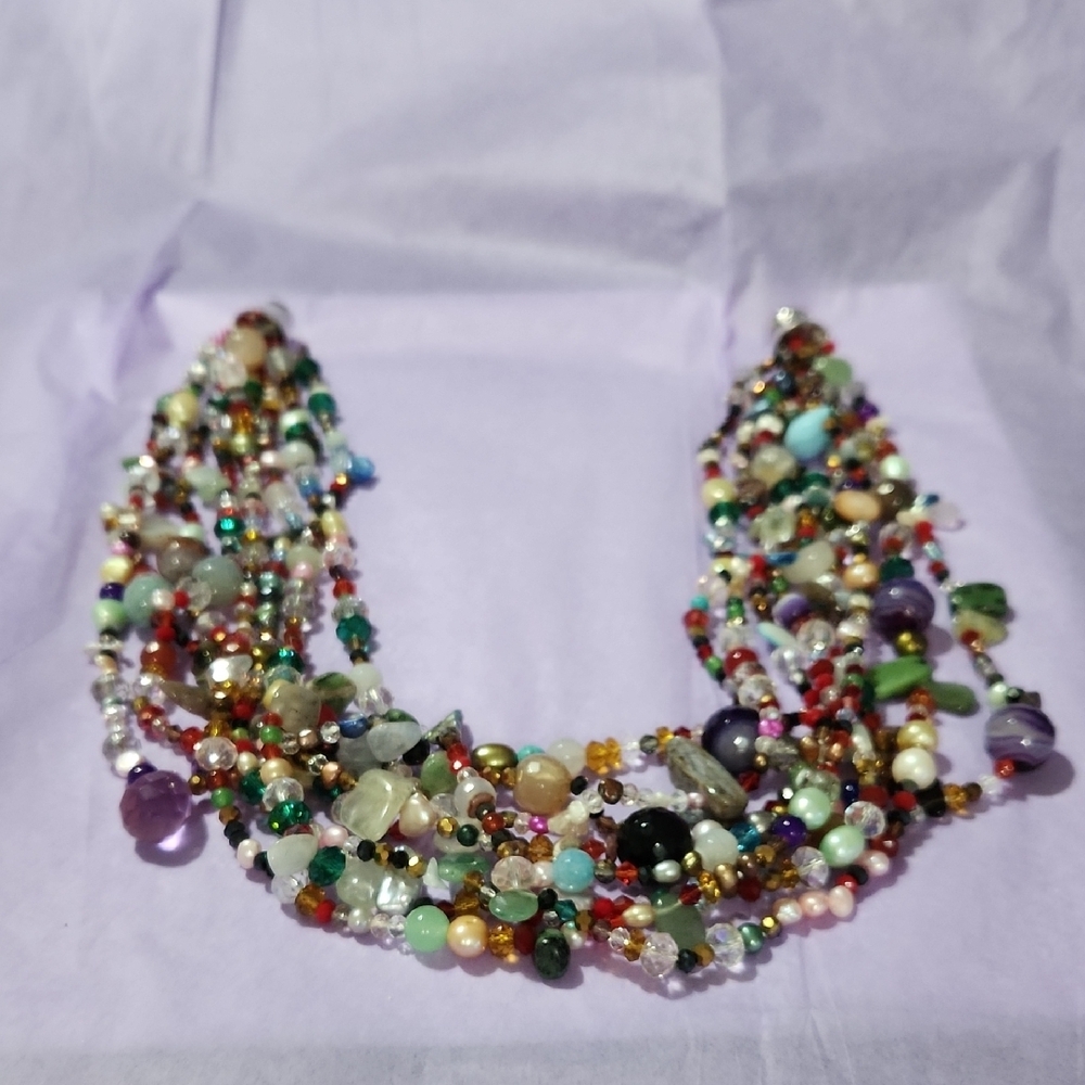 Pink and Red Layered Necklace with Intricate Beadwork